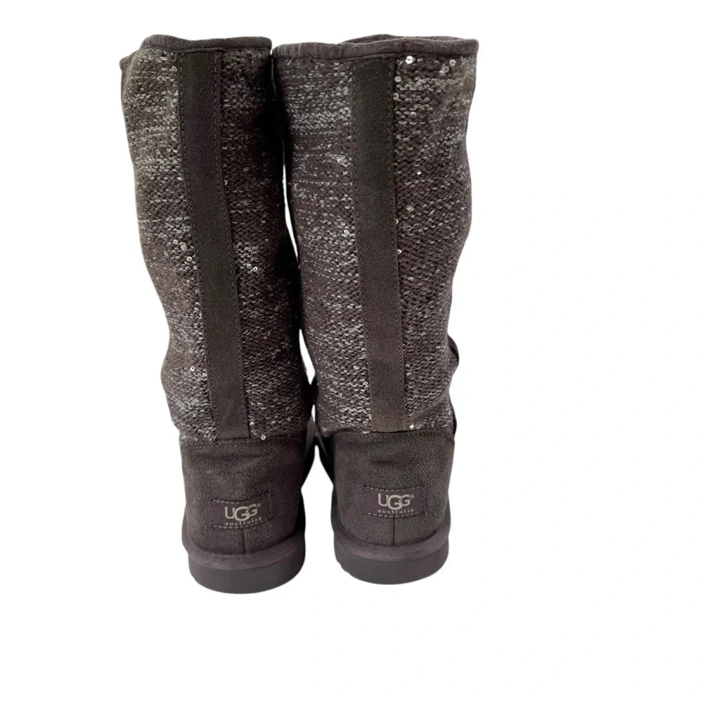 UGG Australia Camaya Leather Suede Sweater Boot Sequins Mid-Calf Gray Size 7